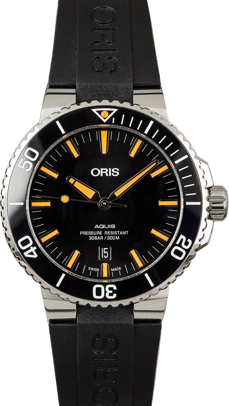 Fake Oris Aquis Date Black Rubber Strap Orange Index WE00367