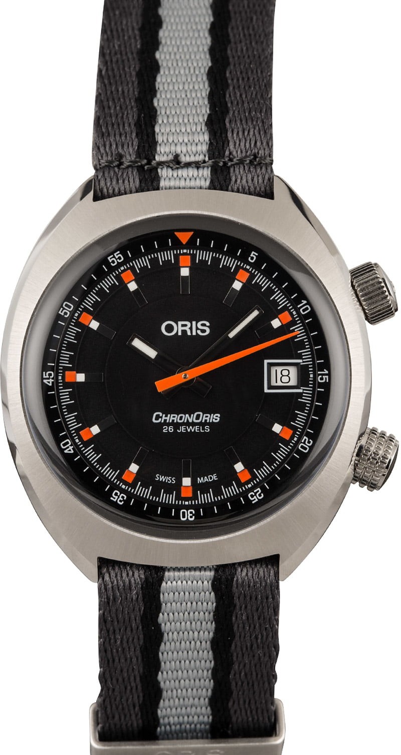 Fake Oris Chronoris Date Orange Markers Gray Textile Strap WE00748