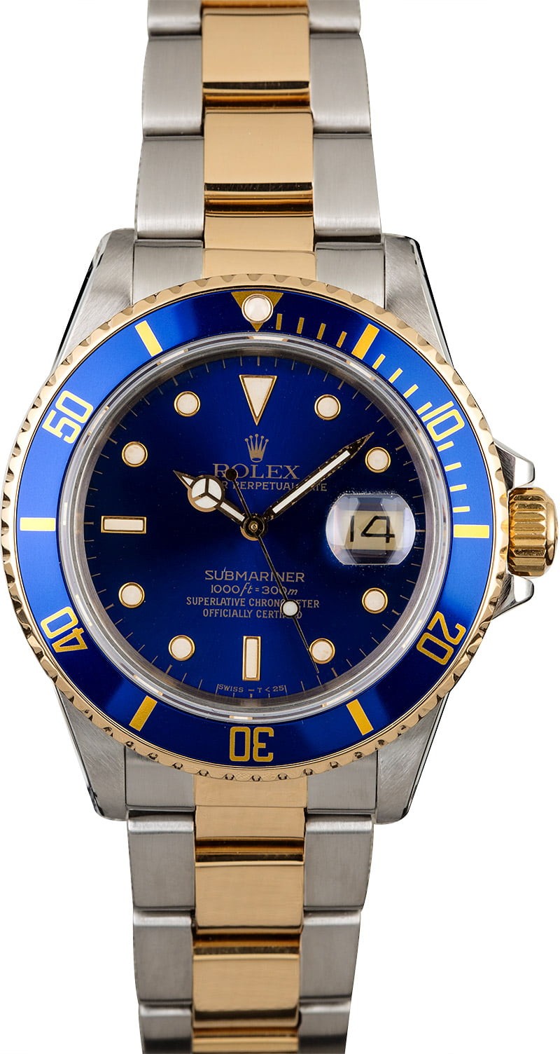 Fake Rolex Submariner 16803 Blue Dial Two Tone Oyster WE02849