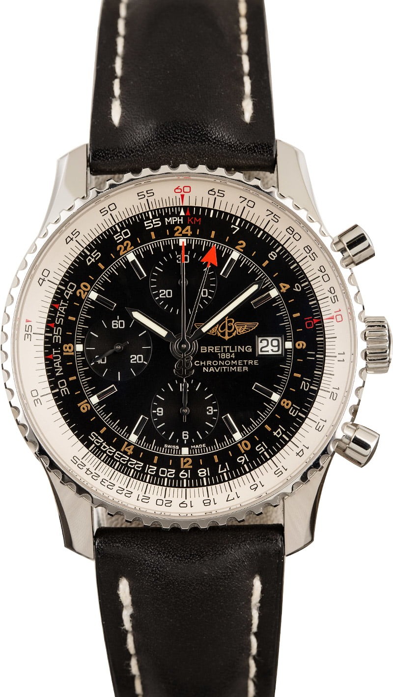 Hot Breitling Navitimer World Chronograph Leather Strap WE01276