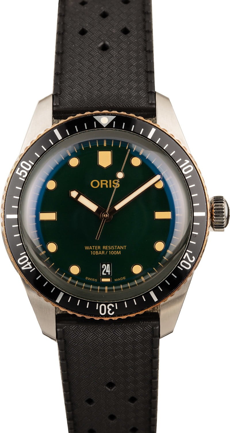 Hot Fake Oris Divers Sixty-Five Green Dial Rubber Strap WE01756