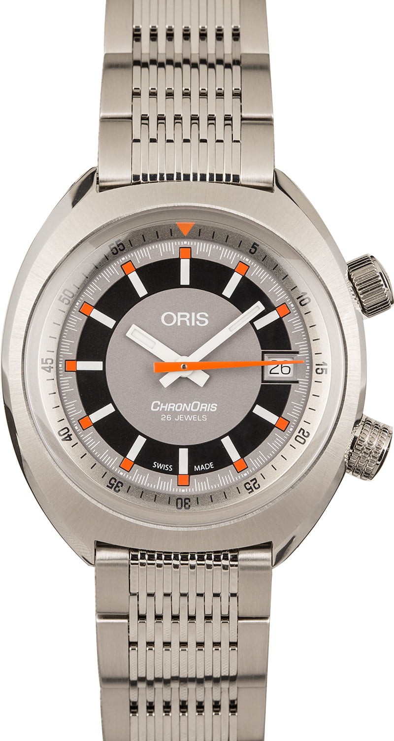 Oris Chronoris Date Orange Markers Brown Leather Strap WE04399