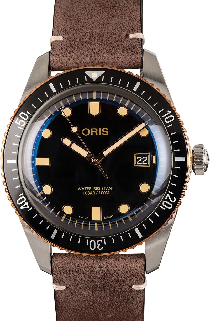 Oris Divers Sixty-Five Steel & Bronze Brown Leather Strap WE00513