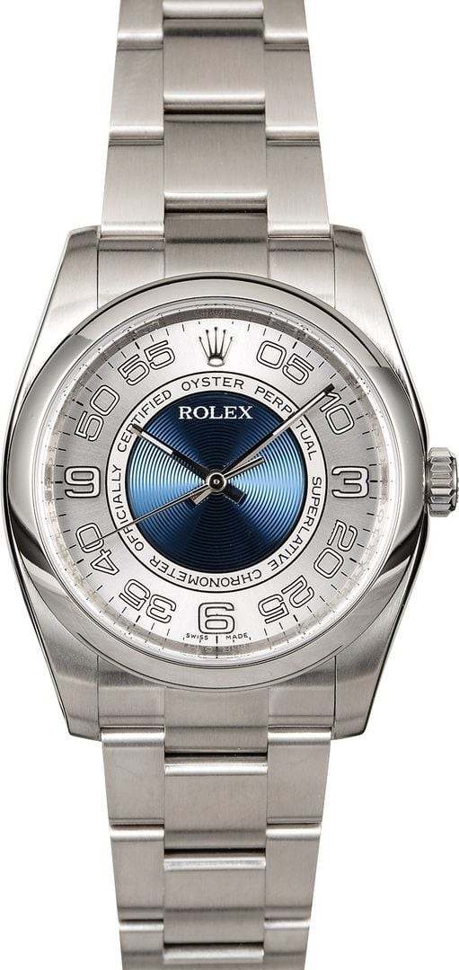 Replica Certified Rolex Oyster Perpetual 116000 Concentric Blue Dial WE01263