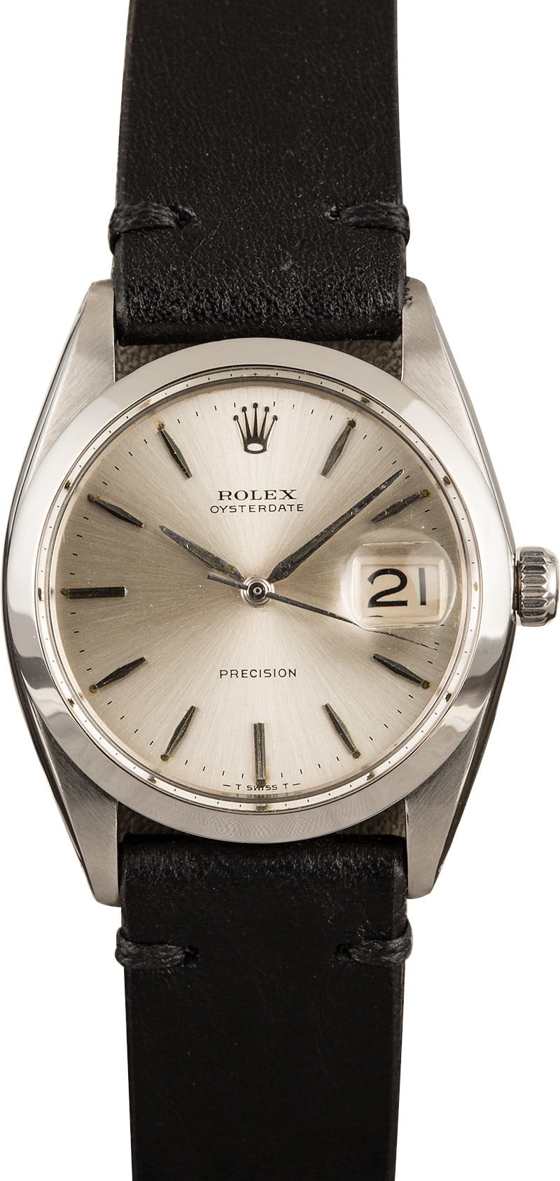 Replica Vintage Rolex OysterDate 6694 Silver Index Dial Leather Strap WE02494