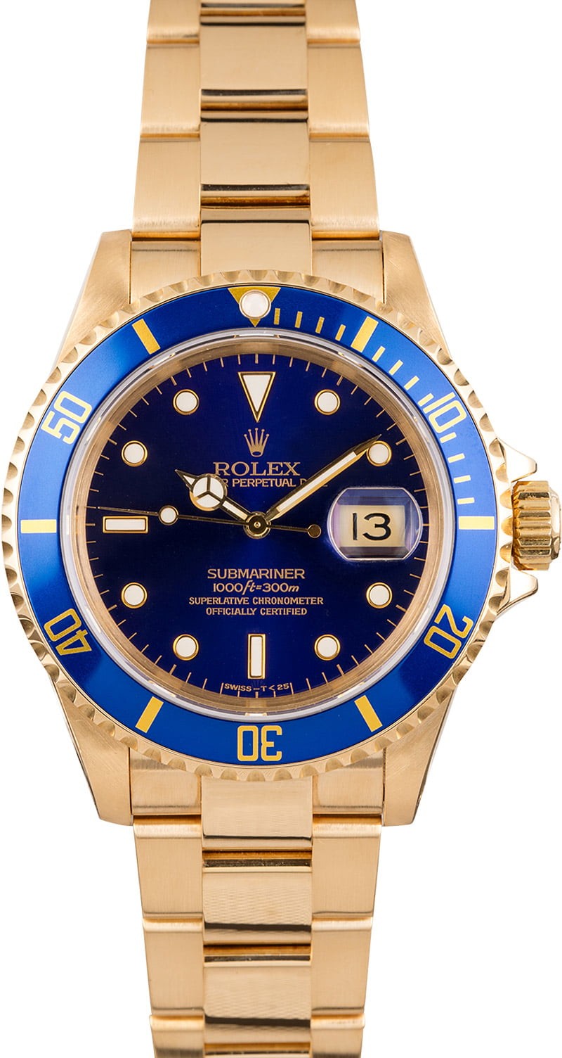 Rolex Yellow Gold Submariner 16618 Blue Dial WE01175