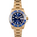 Rolex 18K Yellow Gold Submariner 116618 Blue Dial WE02560