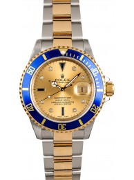 Copy Rolex Submariner 16613 Champagne Serti Dial Blue Bezel WE03417