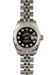 Replica Luxury Rolex Lady Datejust 179174 Black Diamond Dial 100% Authentic WE03873