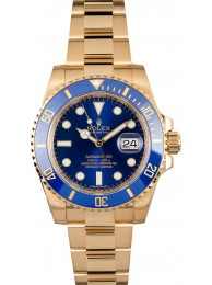 Rolex 18K Yellow Gold Submariner 116618 Blue Dial WE02560